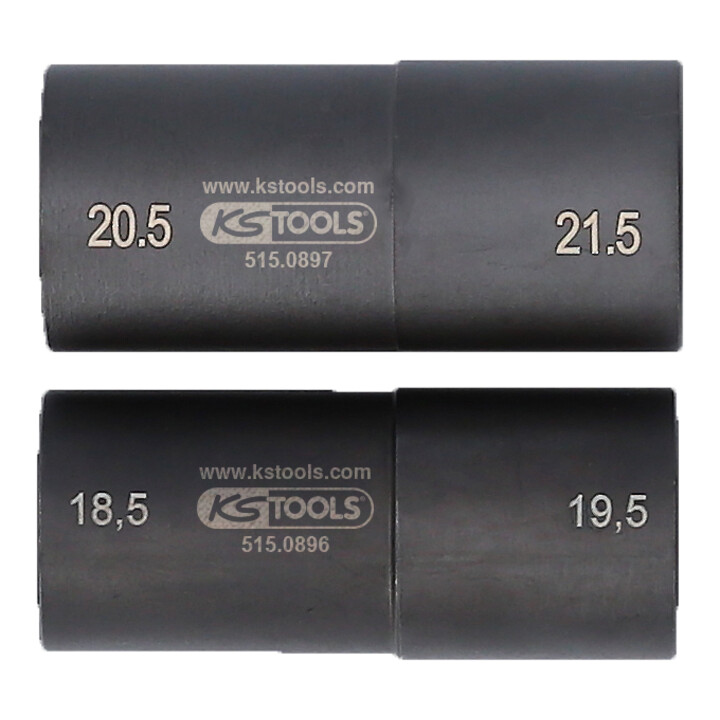 Jeu de douilles à chocs spéciales 1/2" KS Tool pour jantes aluminium, pour Ford, 18,5 / 19,5 / 20,5 / 21,5 mm, 2 pcs