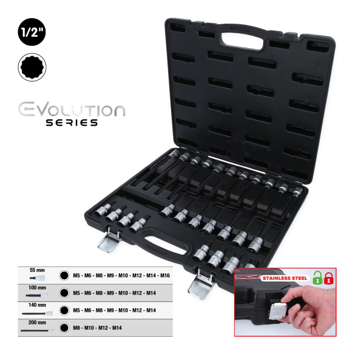 Jeu de douilles à embout 1/2" pour vis à denture multiple (XZN) KS Tools 26 pcs