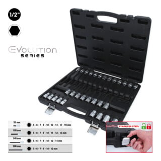 Jeu de douilles à embout 1/2" pour vis à six pans creux KS Tools 30 pcs