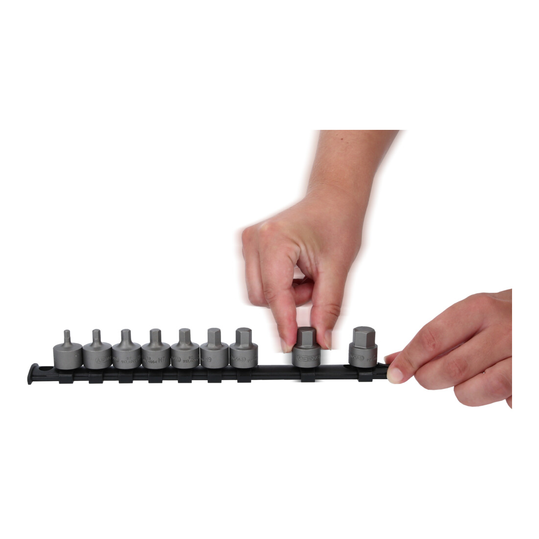 Jeu de douilles à embout 3/8" à six pans creux KS Tools courtes, 9 pcs, 4-14 mm