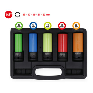 Jeu de douilles de force KS Tools 1/2 pouce en aluminium robuste, 5 pces