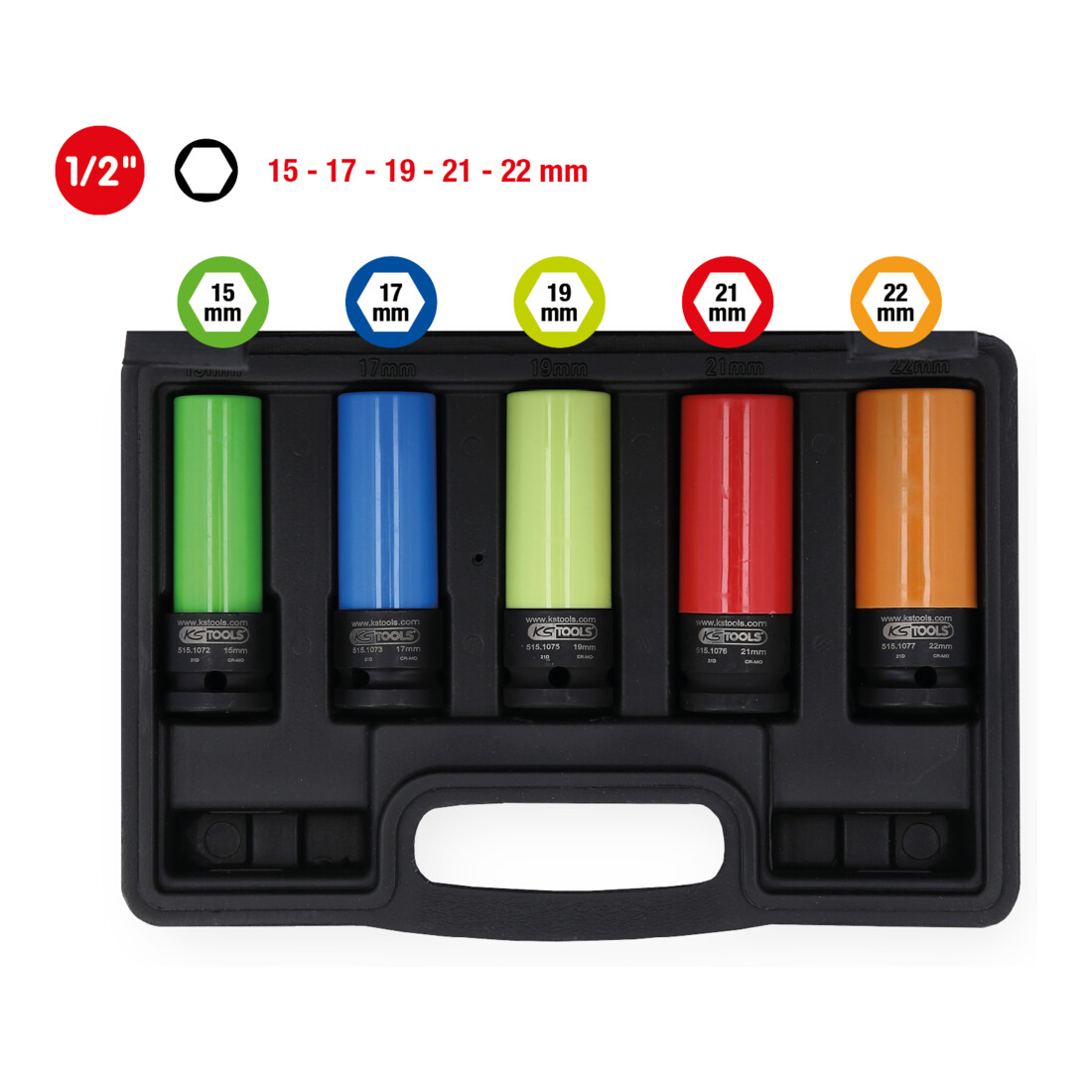 Jeu de douilles de force KS Tools 1/2 pouce en aluminium robuste, 5 pces