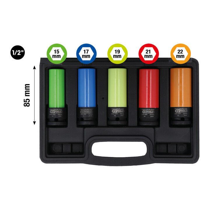 Jeu de douilles de force KS Tools 1/2 pouce en aluminium robuste, 5 pces