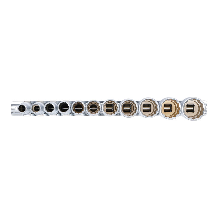 Jeu de Douilles, douze pans, profondes 10 mm (3/8") en pouces 11 pièces BGS