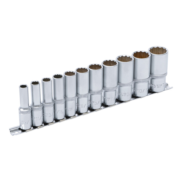 Jeu de Douilles, douze pans, profondes 10 mm (3/8") en pouces 11 pièces BGS