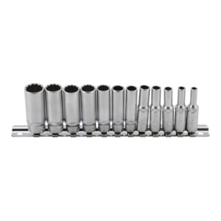 Jeu de Douilles, douze pans, profondes 6,3 mm (1/4") en pouces 12 pièces BGS