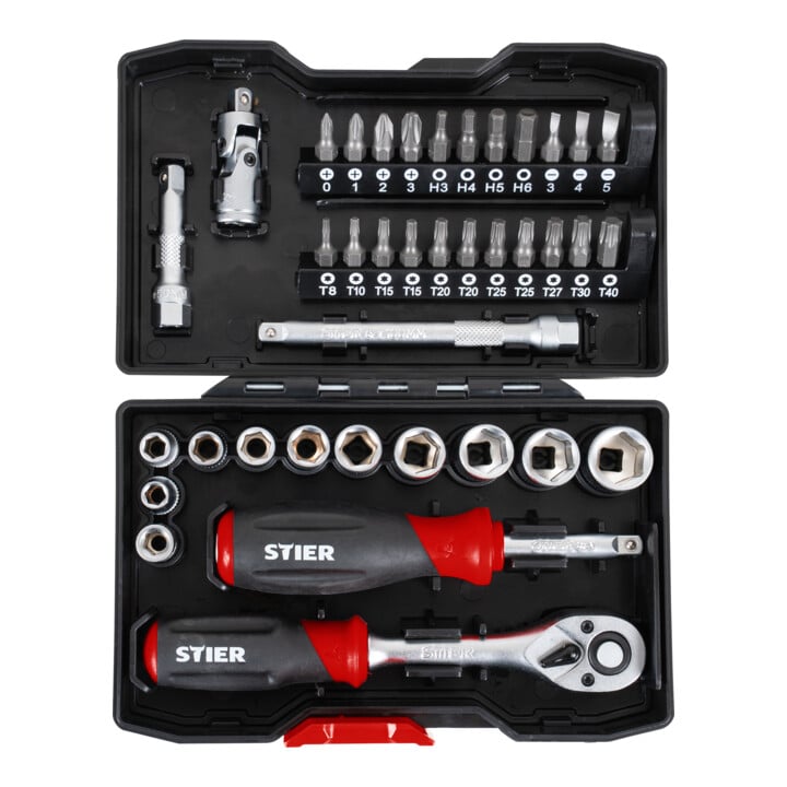 Set STIER Jeu de clés à douille et embouts 1/4" 38 pcs + Porte-embouts KraftSpezial