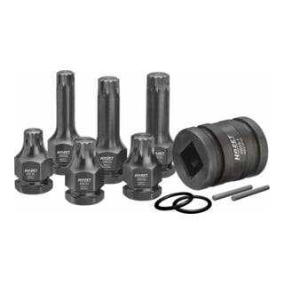 Jeu de douilles mâles à chocs 990S/11 ∙ Carré creux 20 mm (3/4 pouce), Carré creux 12,5 mm (1/2 pouce), 6 pans extérieurs 24 mm ∙ Profil denture multiple intérieur XZN ∙ Nombre d'outils : 11 ∙ M14 ∙ M16 ∙ M18 HAZET