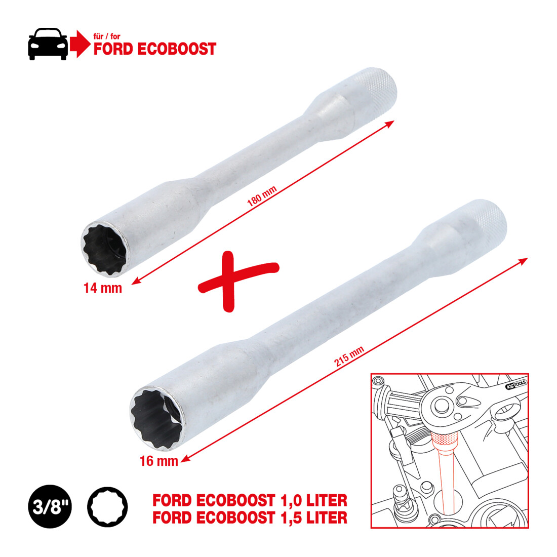 Jeu de douilles pour bougies d’allumage 3/8" pour moteurs EcoBoost KS Tools 2 pcs