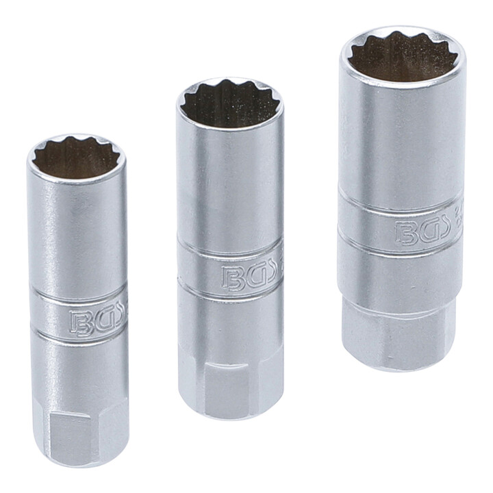 Jeu de douilles pour bougies d’ignition, douze pans transmission par carré femelle 10 mm (3/8") 14 - 16 - 18 mm 3 pièces BGS