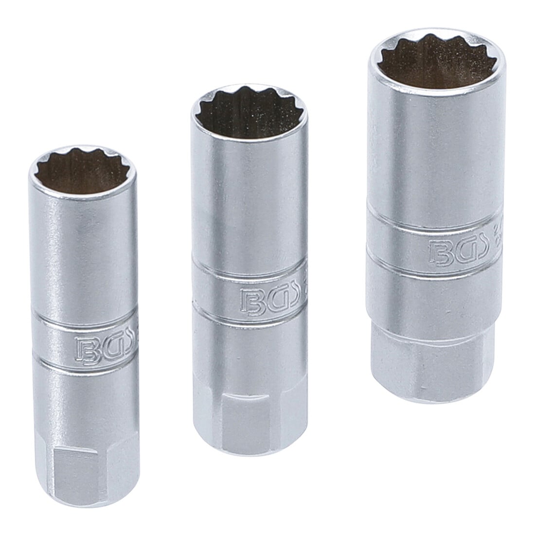 Jeu de douilles pour bougies d’ignition, douze pans transmission par carré femelle 10 mm (3/8") 14 - 16 - 18 mm 3 pièces BGS