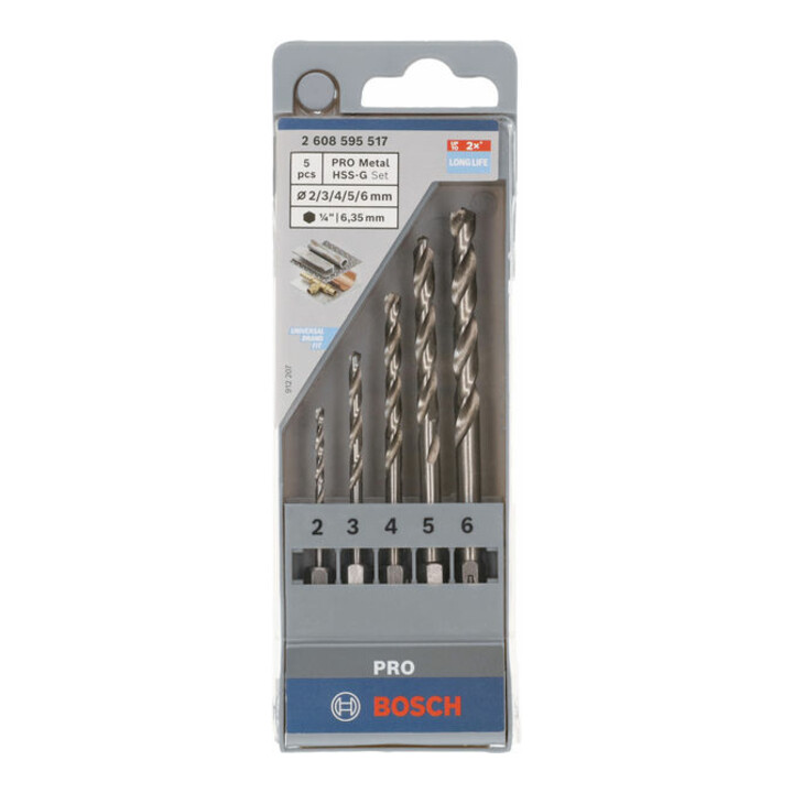 Jeu de forets à métaux Bosch HSS-G, DIN 338 avec tige hexagonale, 135°, 2 - 6 mm