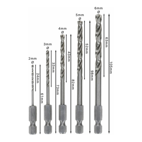Jeu de forets à métaux Bosch HSS-G, DIN 338 avec tige hexagonale, 135°, 2 - 6 mm