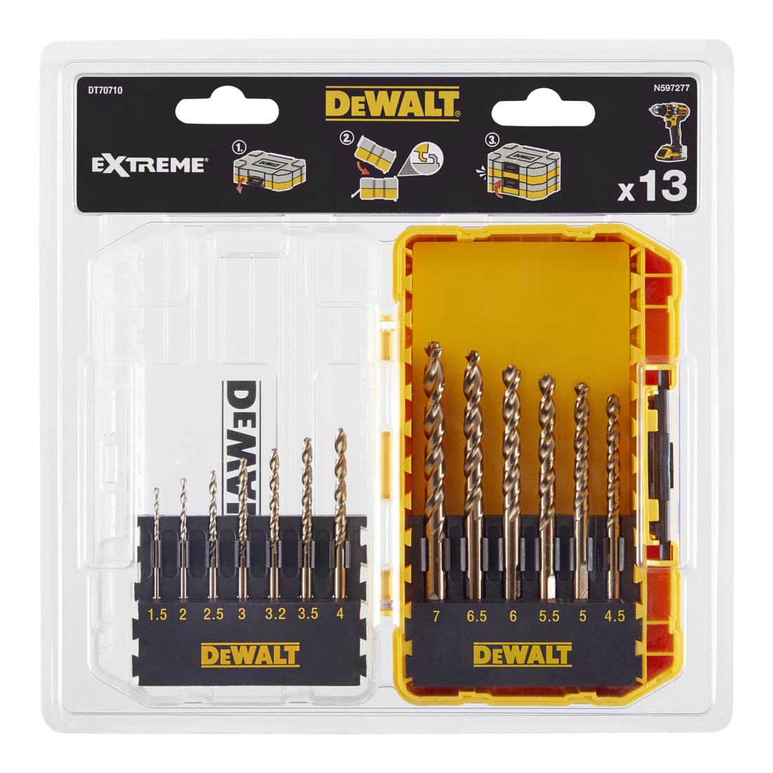 Jeu de forets à métaux DEWALT 13 pcs. HSS-G