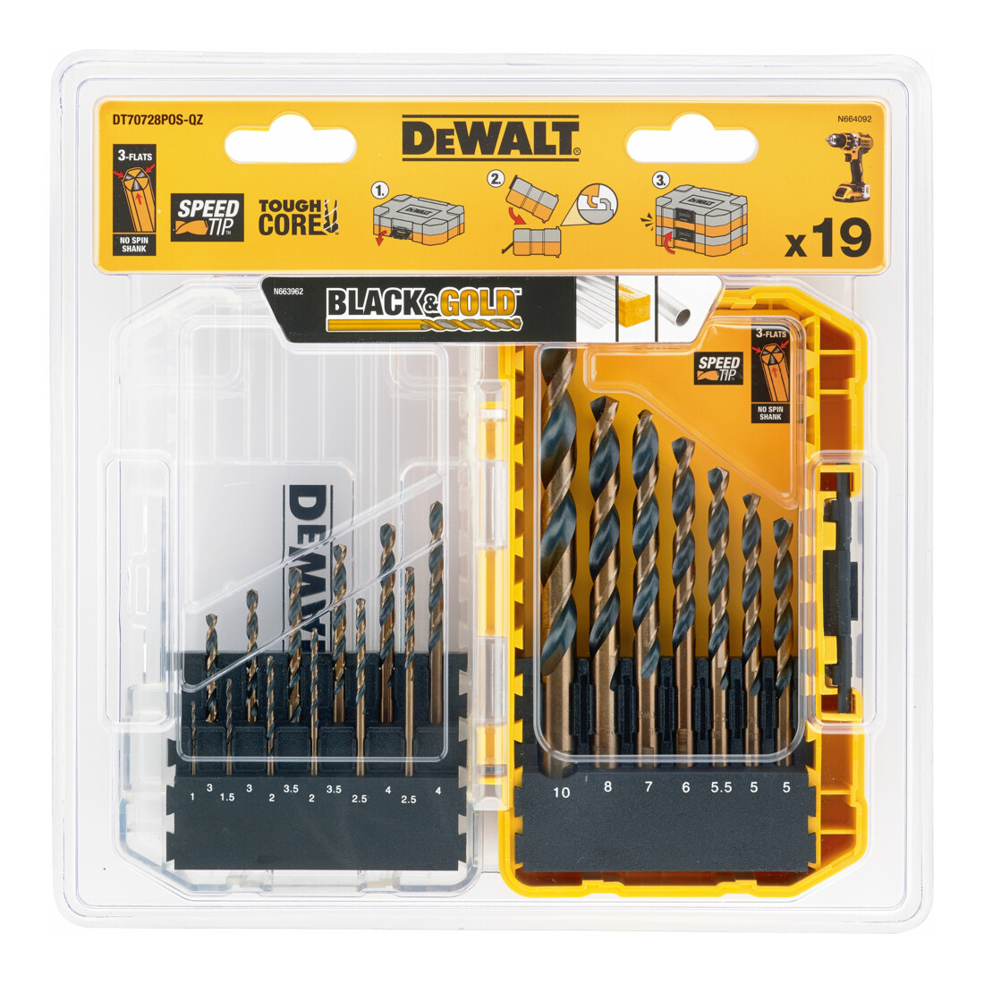 Jeu de forets à métaux HSS-G DEWALT, 19 pces