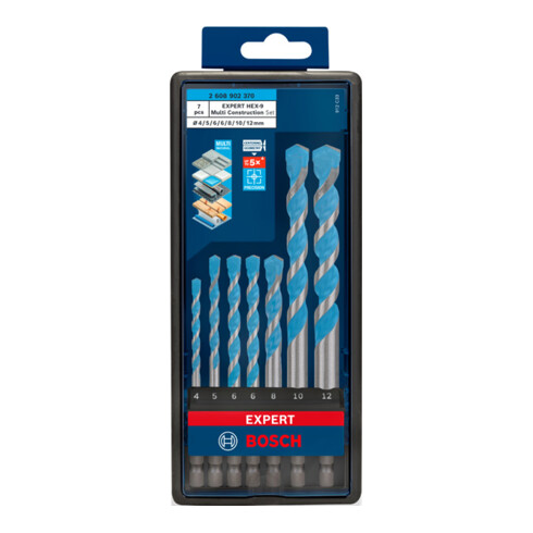 Jeu de forets Bosch EXPERT HEX-9 Multi Construction, 7 pièces