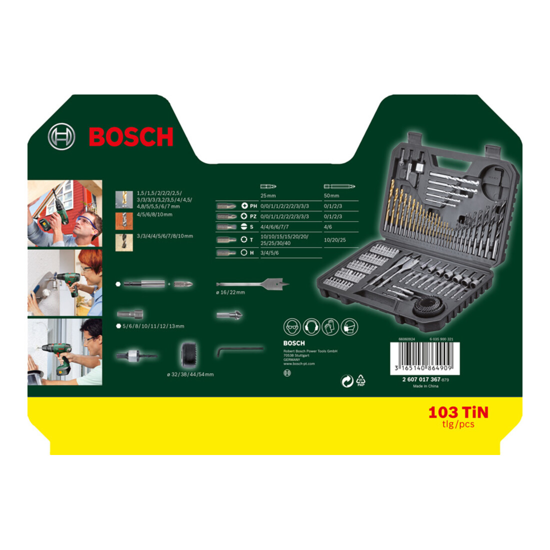Jeu de forets et de mèches Bosch V-Line, TiN, 103 pièces