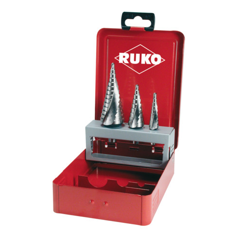 Jeu de forets étagés RUKO, diamètre 4-12/4-20/4-30 mm HSS-Co5 goujures hélicoïdales, en coffret