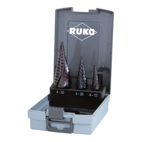 Jeu de forets étagés Ruko HSS-TiAlN en cassette plastique (ABS)