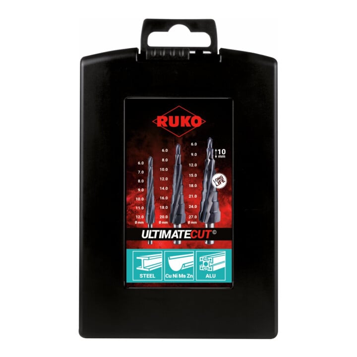 Jeu de forets étagés Ruko UltimateCut 3 pièces 6-27mm HSS Runatec Profondeur de coupe 10mm