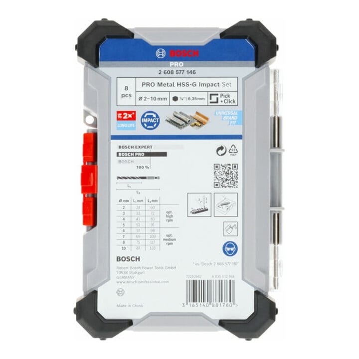Jeu de forets hélicoïdaux Bosch Impact Control HSS 8 pièces