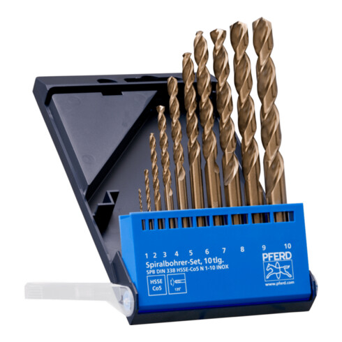Jeu de forets hélicoïdaux PFERD 10 pces INOX HSSE N DIN 338