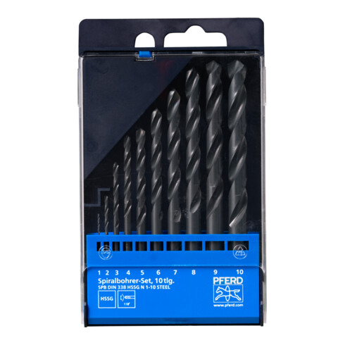 Jeu de forets hélicoïdaux PFERD 10 pces STEEL HSSG N DIN 338