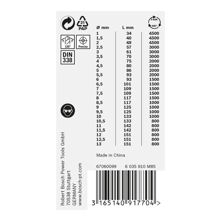 Jeu de forets hélicoïdaux pour métaux HSS Bosch PointTeQ, DIN 338, ProBox de 25 pièces