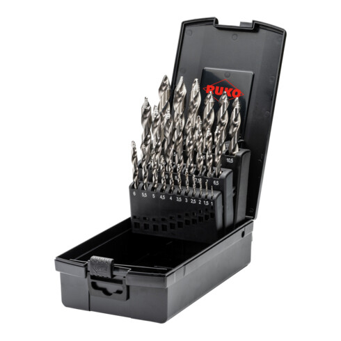 Jeu de forets hélicoïdaux Ruko ULTIMATECUT DIN 338 type FLOWSTEP pointe, HSS-G en cassette plastique ABS - 25 pcs.