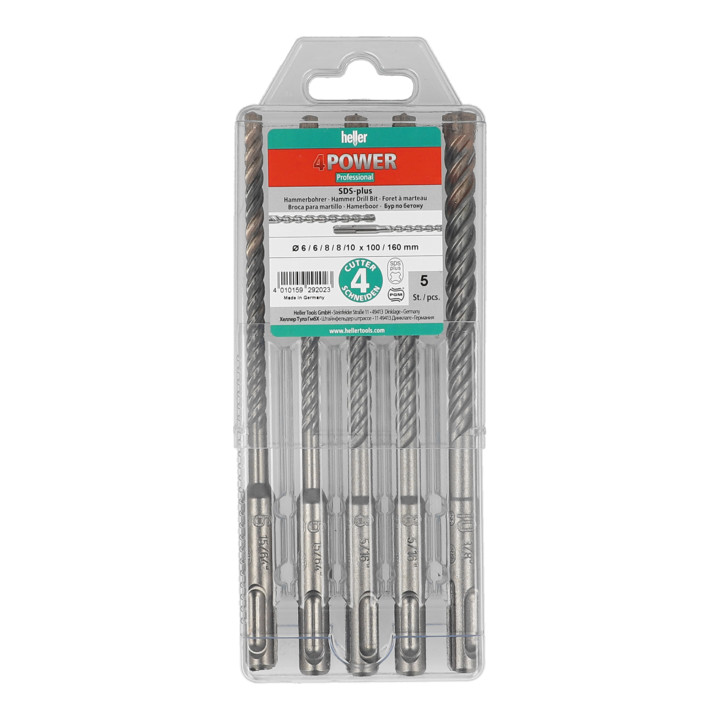 Jeu de forets marteaux 4Power 5pces SDS-plus SB paquet HELLER