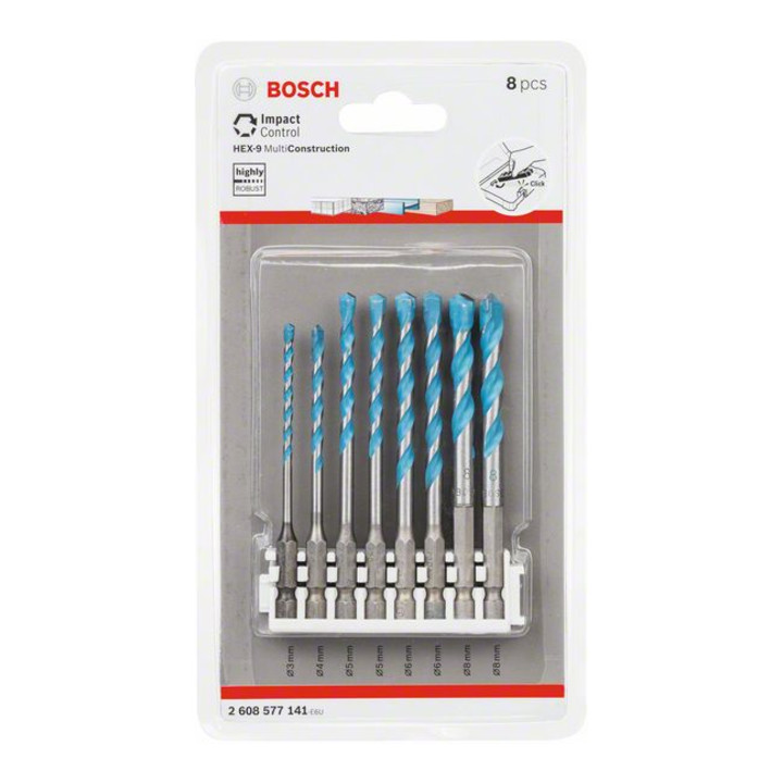 Jeu de forets multifonctions Bosch Hex-9 Multi Construction 8 pièces 3 - 8 mm