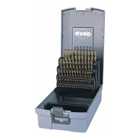Jeu de forets Ruko DIN 338 type N, HSS-R laminé en coffret platique, 50 pieces