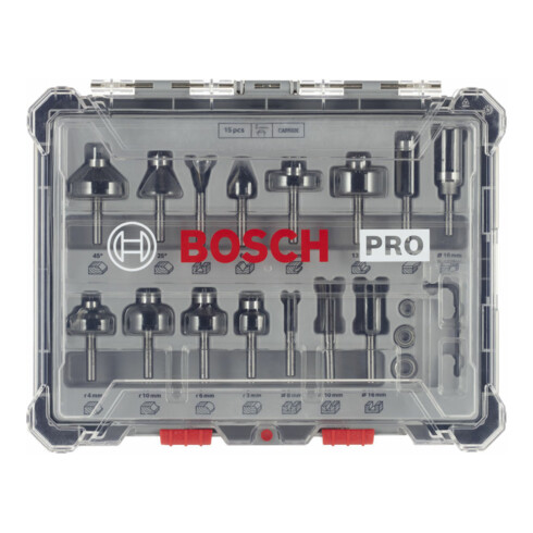 Jeu de fraises Bosch, queue de 6 mm, 15 pièces
