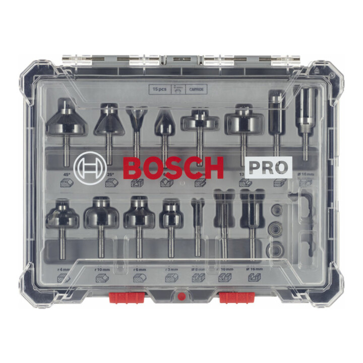 Jeu de fraises Bosch, queue de 6 mm, 15 pièces