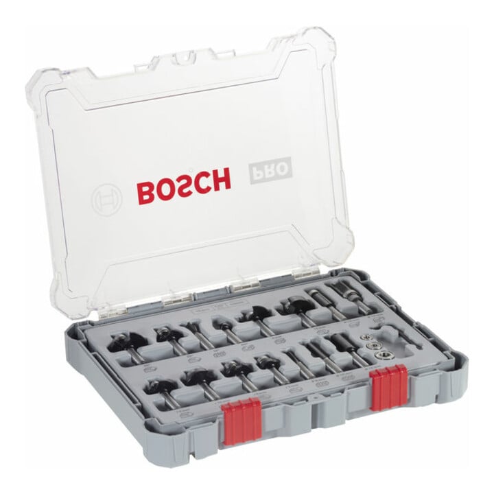 Oberfräse Holzfräse GOF 1250 CE, mit L-BOXX + Bosch Fräser-Set 8-mm-Schaft 15-teilig