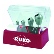 Jeu de fraises coniques à chanfreiner et à ébavurer Ruko avec trou transversal 90° HSS Co 5 Jeu de 5 fraises coniques à chanfreiner et à ébavurer