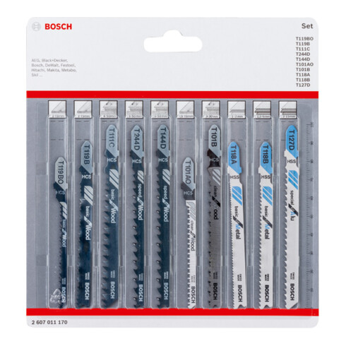 Jeu de lames de scie sauteuse Bosch Bois et Métal 10 pièces