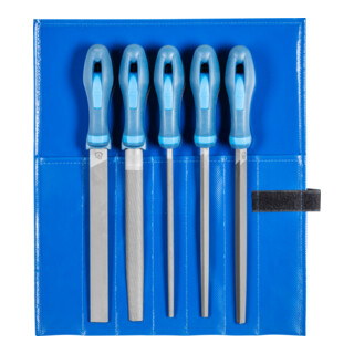 Jeu de limes PFERD avec manche bimatière, 5 pièces, dans une trousse taille 2 200 mm