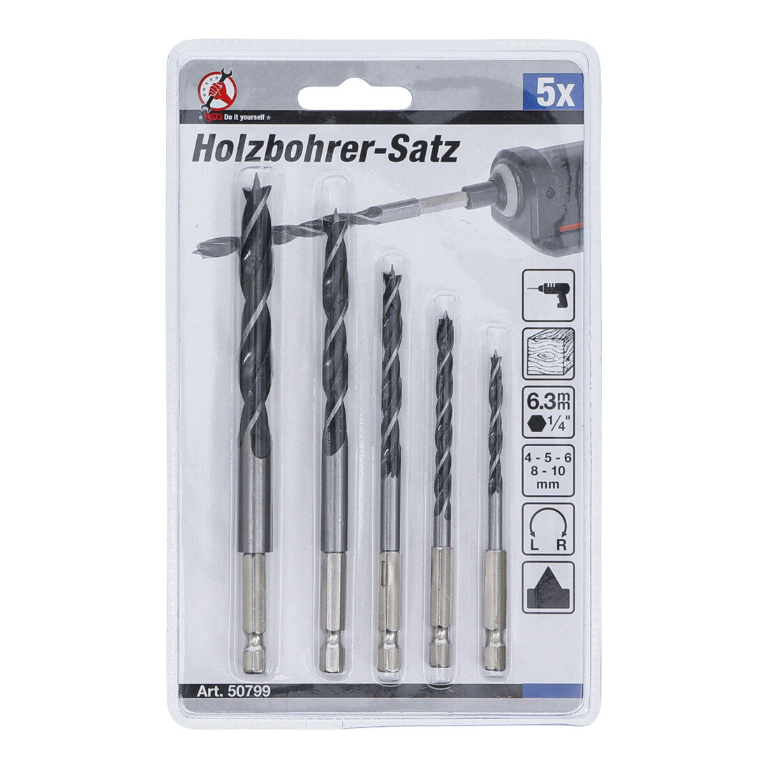 Jeu de mèches bois 4 - 10 mm Six pans 5 pièces BGS