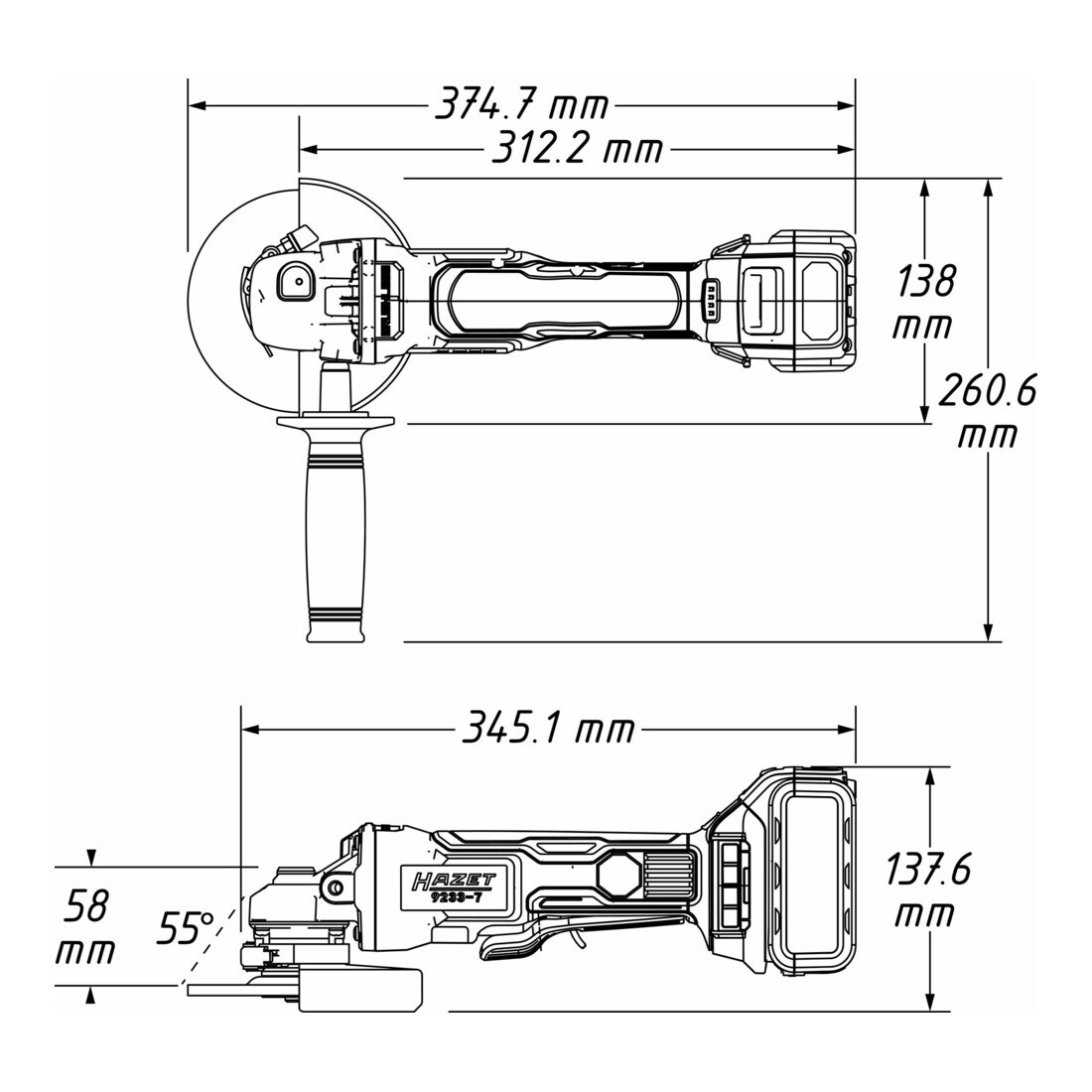 Jeu de meuleuse d'angle sans fil 9233-7/4 HAZET