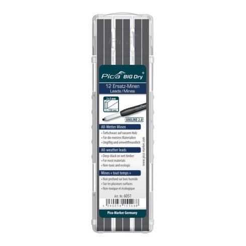Jeu de mines BIG Dry p.crayon charpentier 12 pces BIG Dry 6051 set avec 12 mines