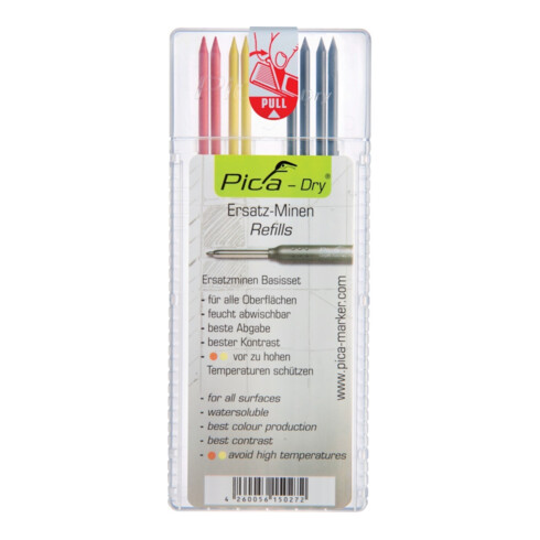 Jeu de mines Pica-Dry 8 pcs. p.Pica-Dry graphite/rouge/jaune Pica-Dry 4020 Set a