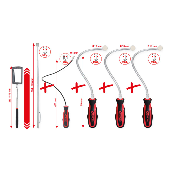 Jeu de miroirs d’inspection et d’aimants flexibles et télescopiques KS Tools 6 pcs