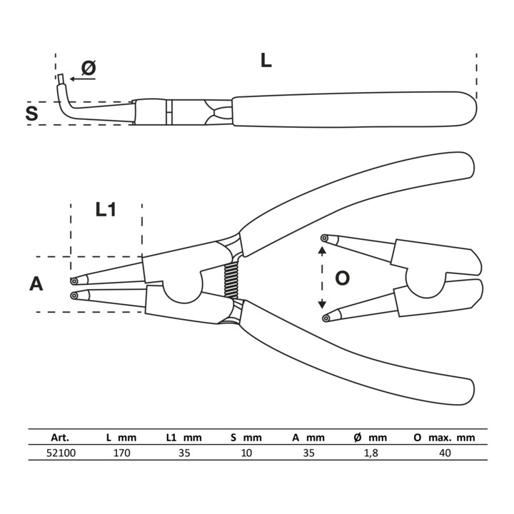 Jeu de pinces à circlips 175 mm 4 pièces BGS