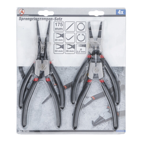 Jeu de pinces à circlips 175 mm 4 pièces BGS