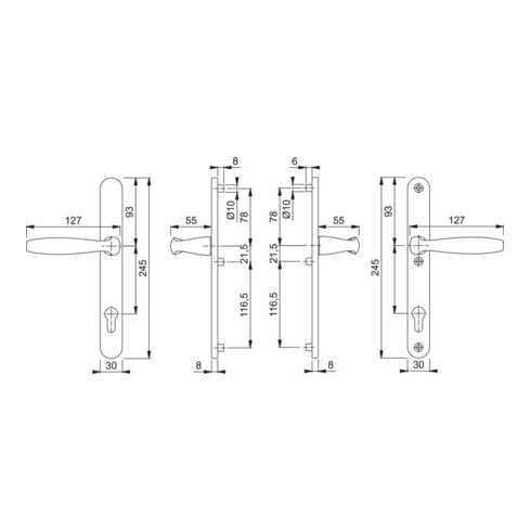 Ensemble plaque de porte New York F9016 1810/3346,8/92PZ en aluminium