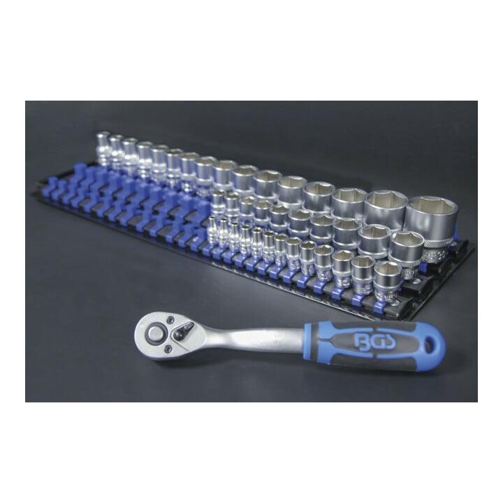 Jeu de rails pour douilles BGS avec 80 clips, pour douilles de 6,3 mm (1/4"), 10 mm (3/8"), 12,5 mm (1/2")