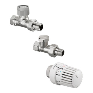 Jeu de robinets thermostatiques OVENTROP, passage DN15, avec Uni LH, AQ, Combi 2