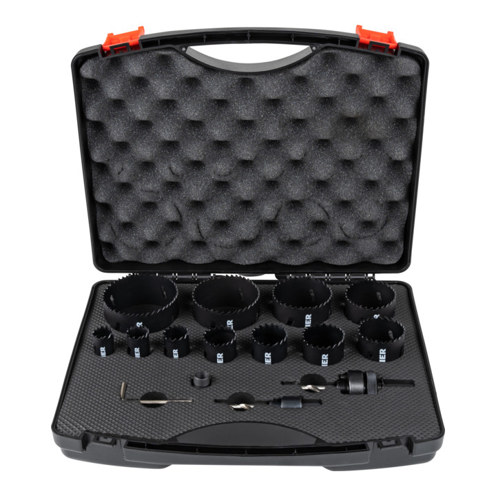 Jeu de scies cloches STIER HSS-Co8 bimétal, 17 pièces (20, 22, 25, 32, 35, 40, 44, 51, 60, 68, 76 mm)