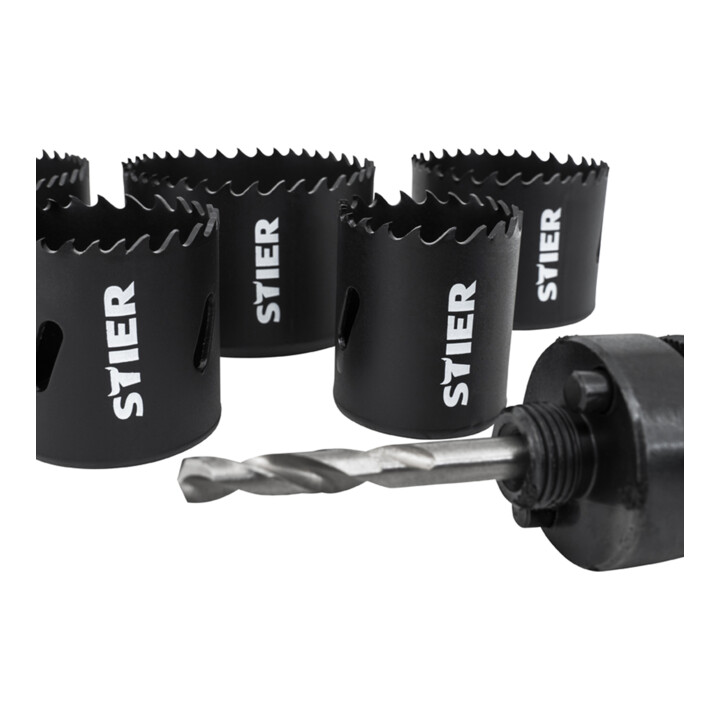 Jeu de scies cloches STIER HSS-Co8 bimétal, 8 pcs (38, 44, 57, 68, 82 mm)